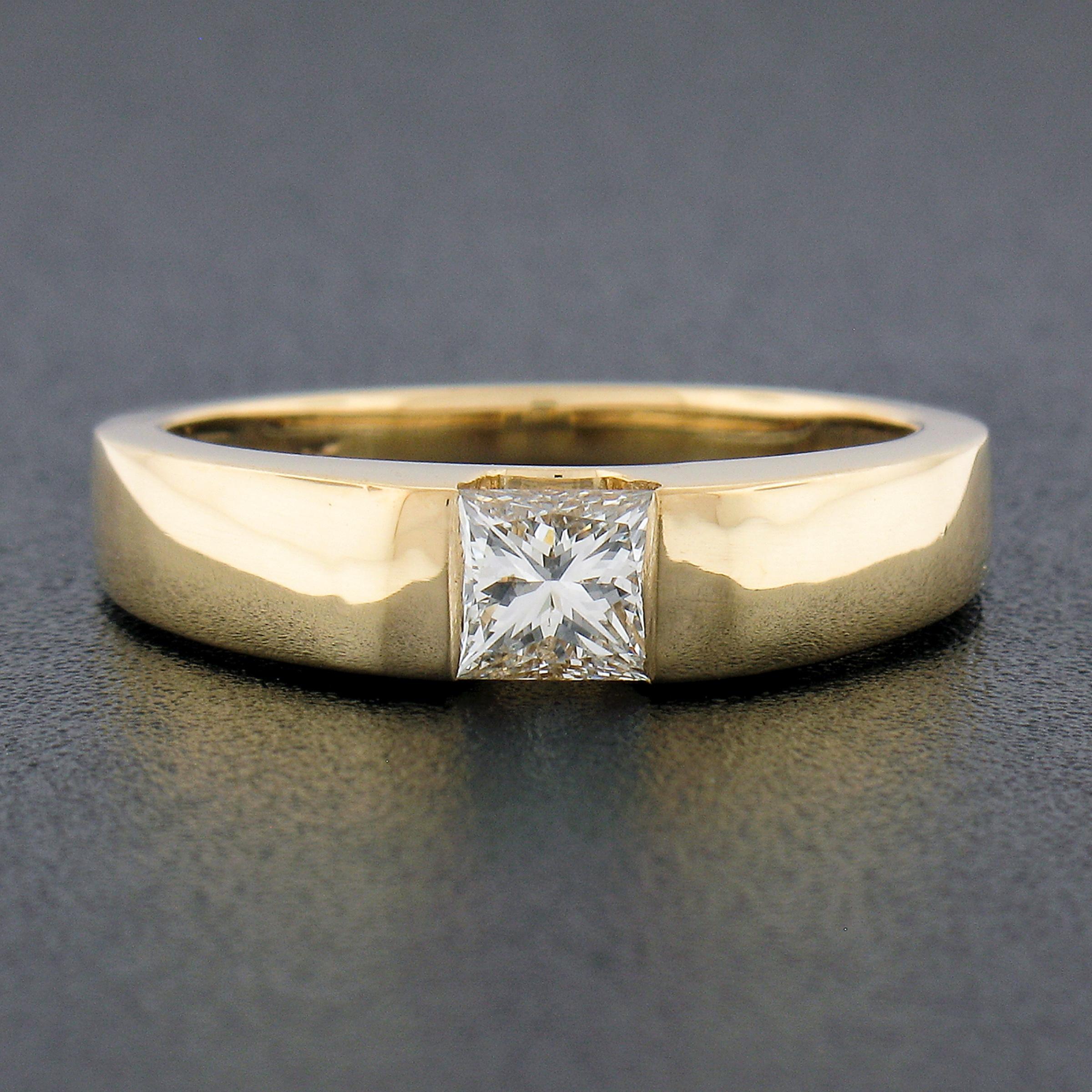 Princess Cut New 18K Gold .49ct Square Princess Channel Flush Set Diamond Solitaire Band Ring For Sale