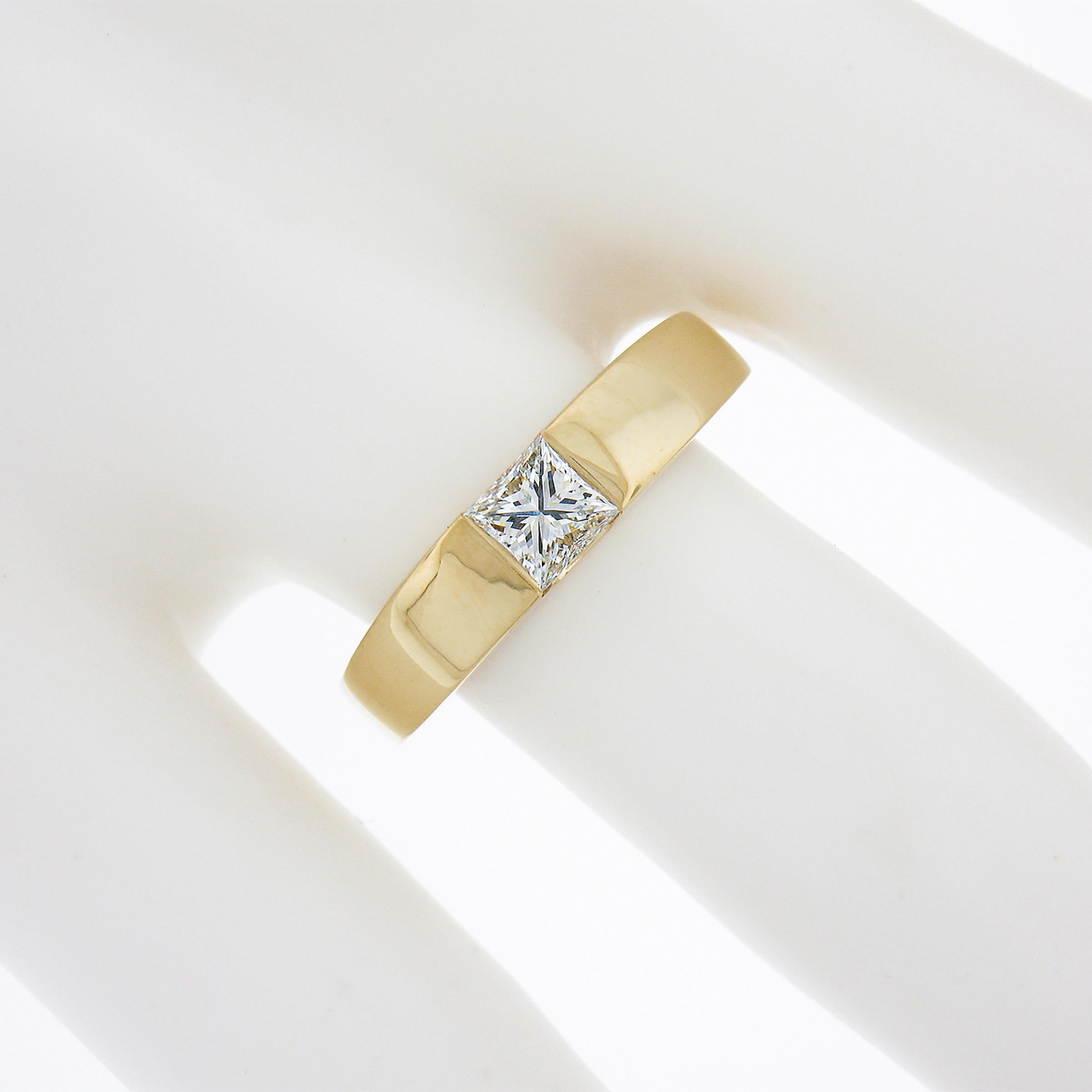 New 18K Gold .49ct Square Princess Channel Flush Set Diamond Solitaire Band Ring In New Condition For Sale In Montclair, NJ