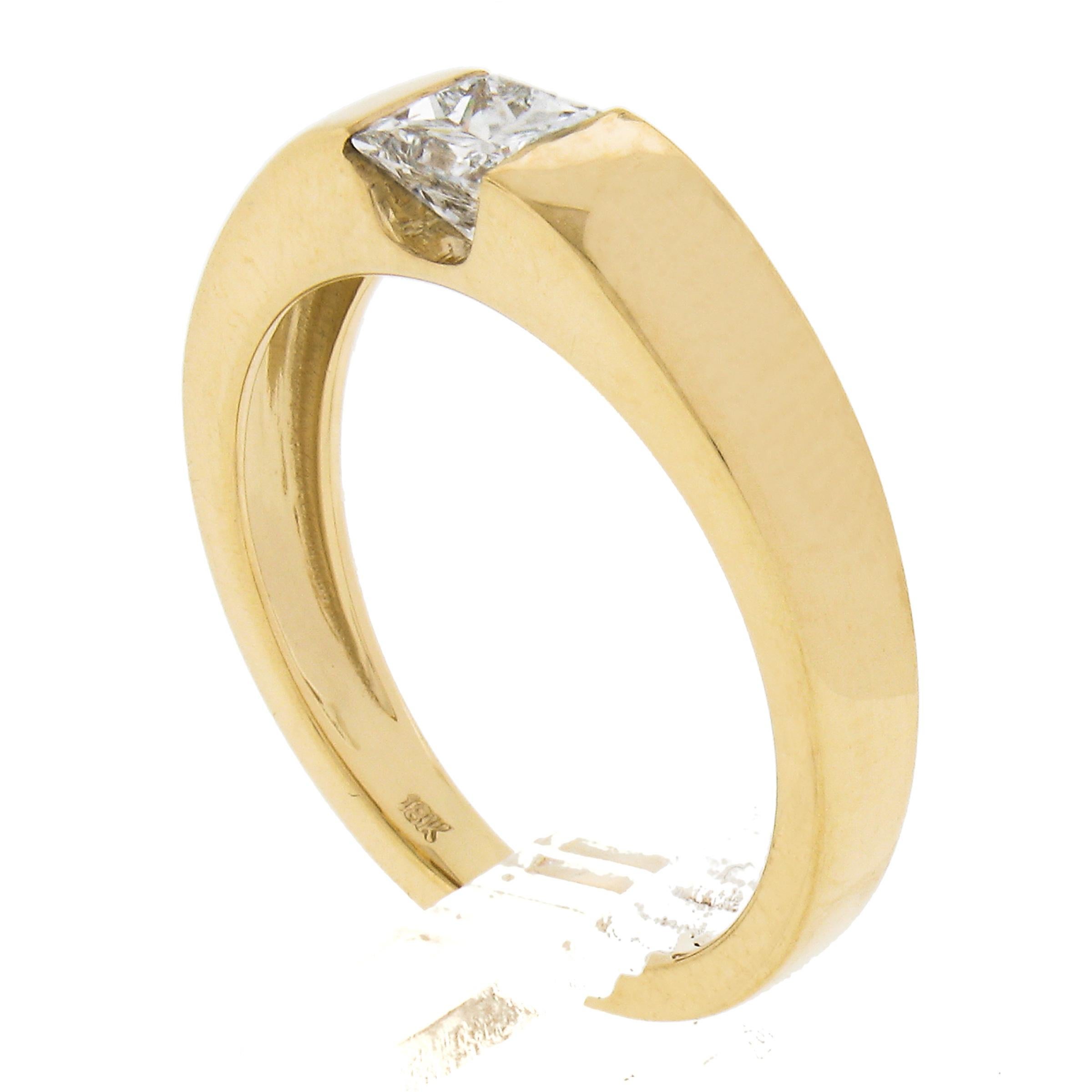 New 18K Gold .49ct Square Princess Channel Flush Set Diamond Solitaire Band Ring For Sale 4