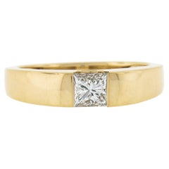 New 18K Gold .49ct Square Princesse Channel Flush Set Diamond Solitaire Band Ring