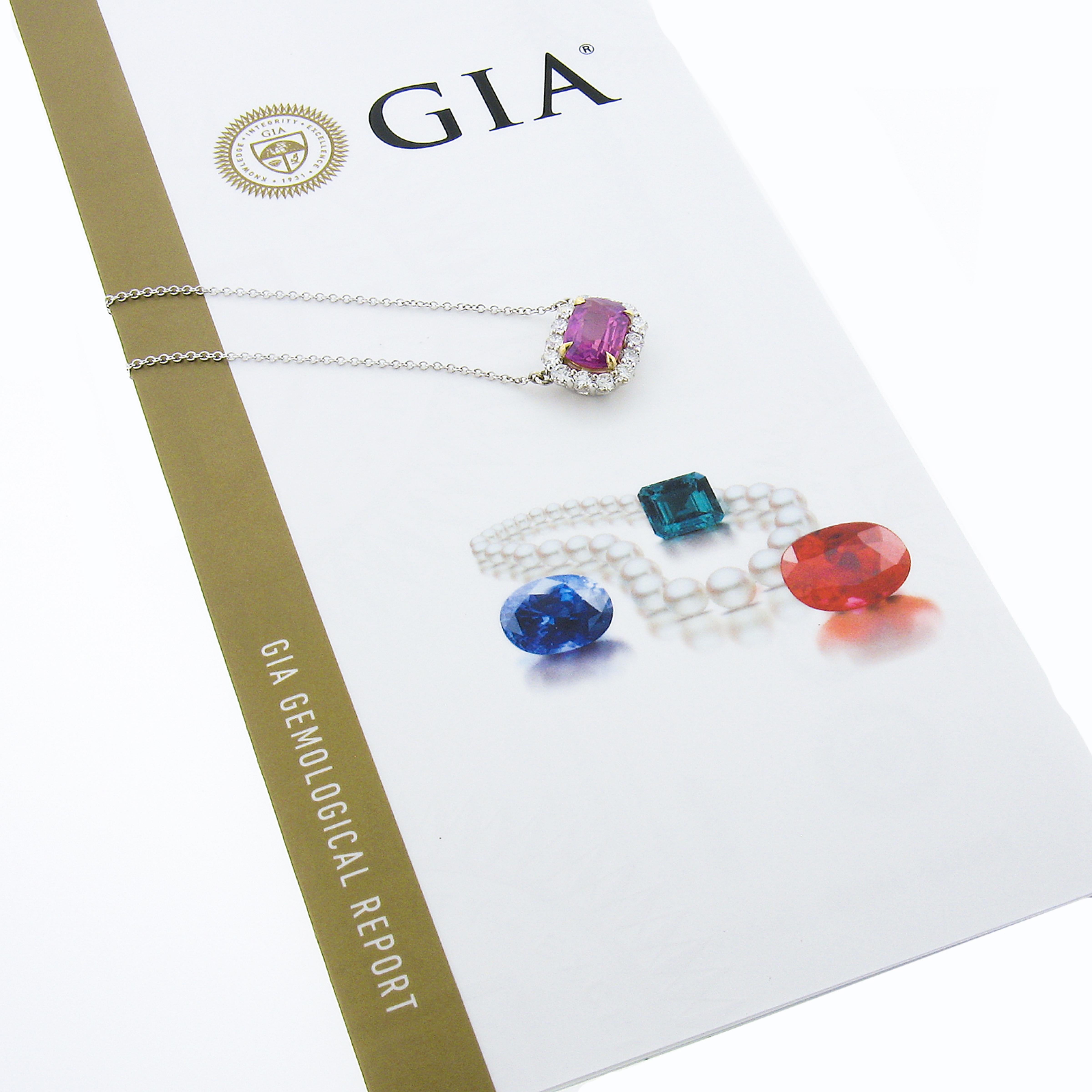 NEW 18K Gold 5,24ctw GIA NO HEAT Rosa Saphir & Diamant Halo Anhänger Halskette im Angebot 4