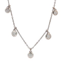New 18k Gold .75ct Diamond Cluster Dangle Disk Charm Cable Link Chain Necklace