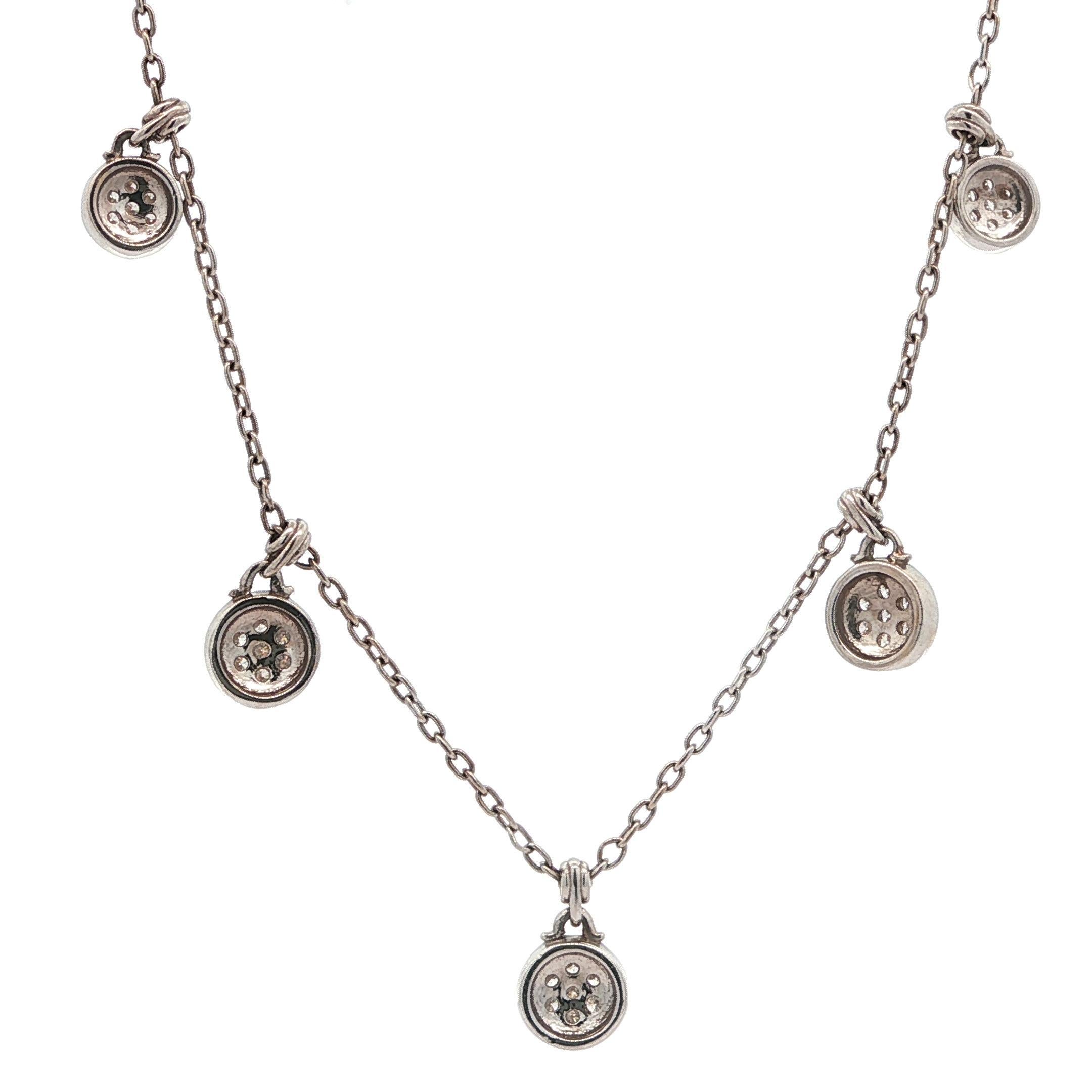 Brilliant Cut New 18k Gold .75ct Diamond Cluster Dangle Disk Charm Cable Link Chain Necklace For Sale