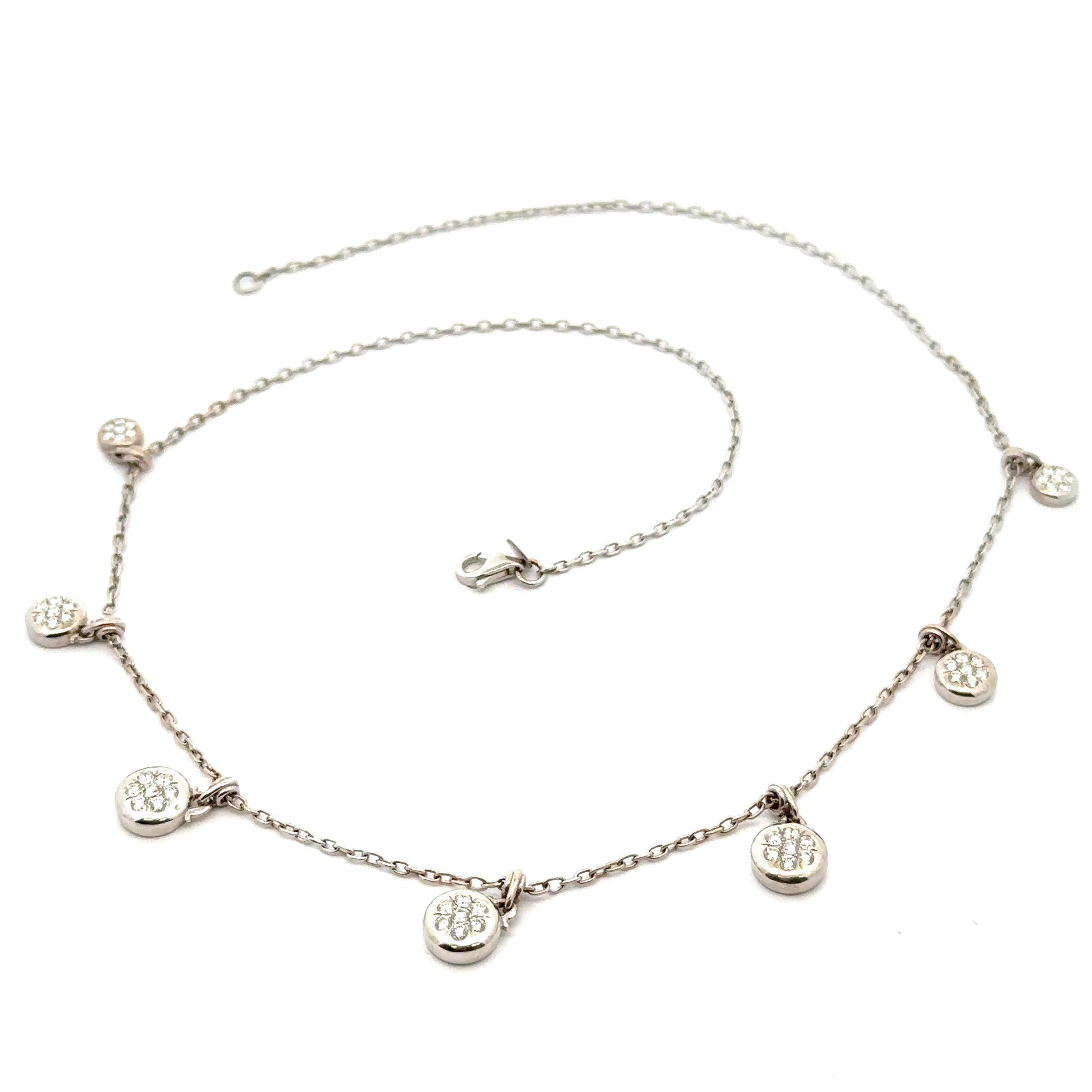 New 18k Gold .75ct Diamond Cluster Dangle Disk Charm Cable Link Chain Necklace In New Condition For Sale In Montclair, NJ