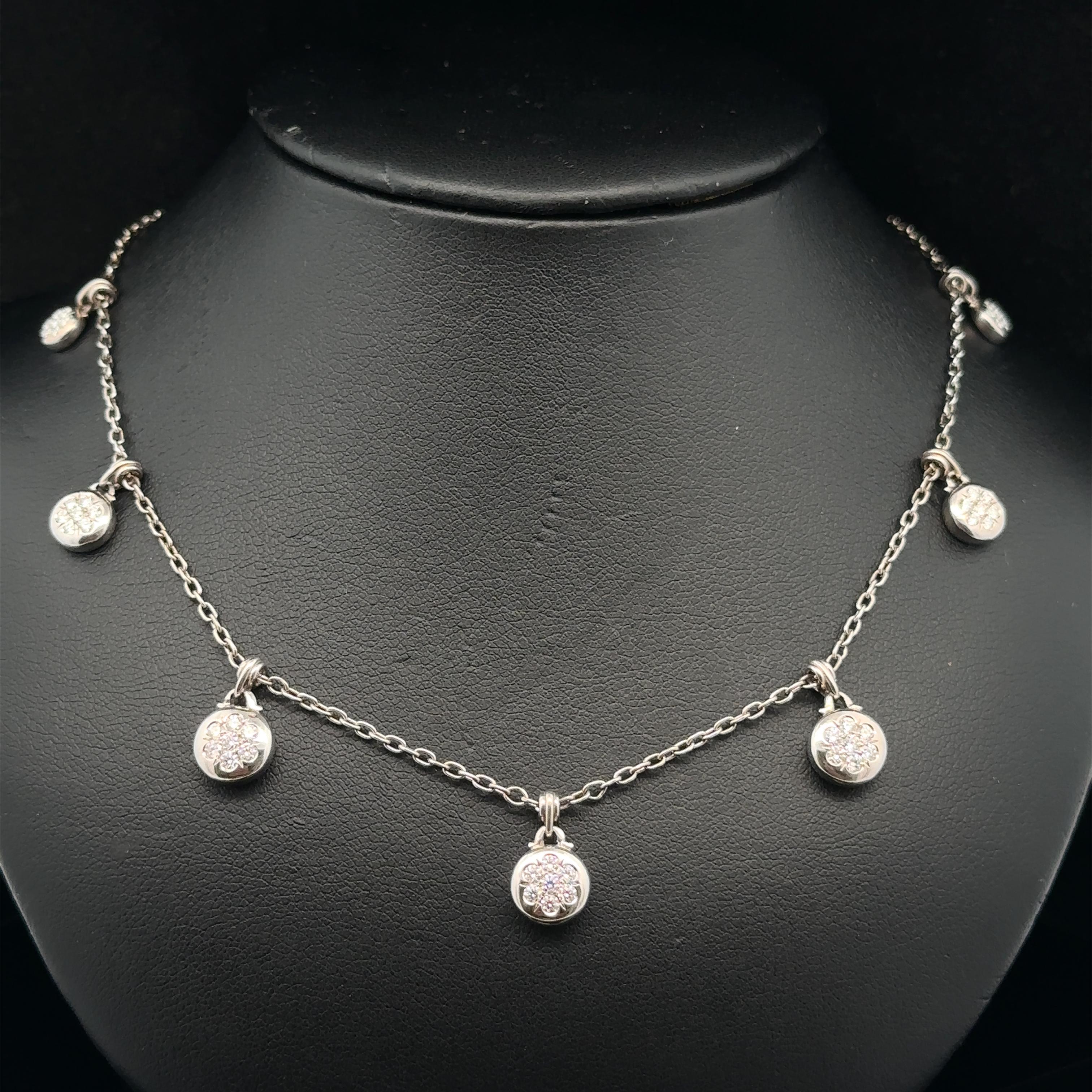 Women's New 18k Gold .75ct Diamond Cluster Dangle Disk Charm Cable Link Chain Necklace For Sale