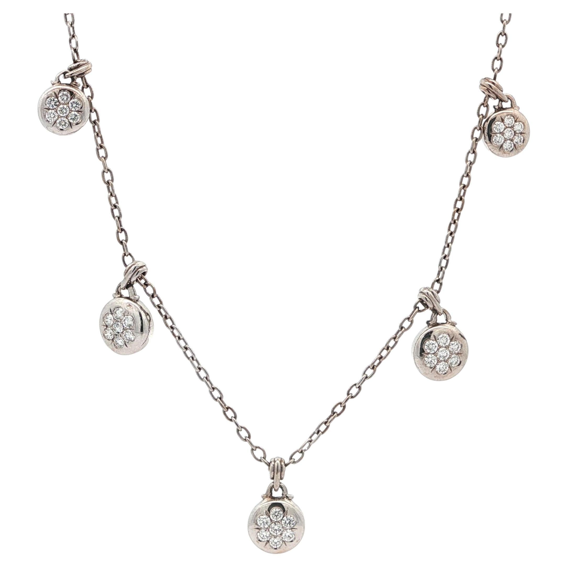 New 18k Gold .75ct Diamond Cluster Dangle Disk Charm Cable Link Chain Necklace For Sale