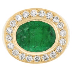 New 18k Gold 7.70ct GIA Oval Bezel Emerald & Diamond Hammered Wide Cocktail Ring