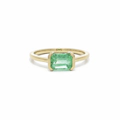 New 18k Gold .93ct GIA Colombian No Oil Solitaire Half Bezel Sideways Ring