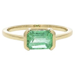 New 18k Gold .93ct GIA Colombian No Oil Solitaire Half Bezel Sideways Ring