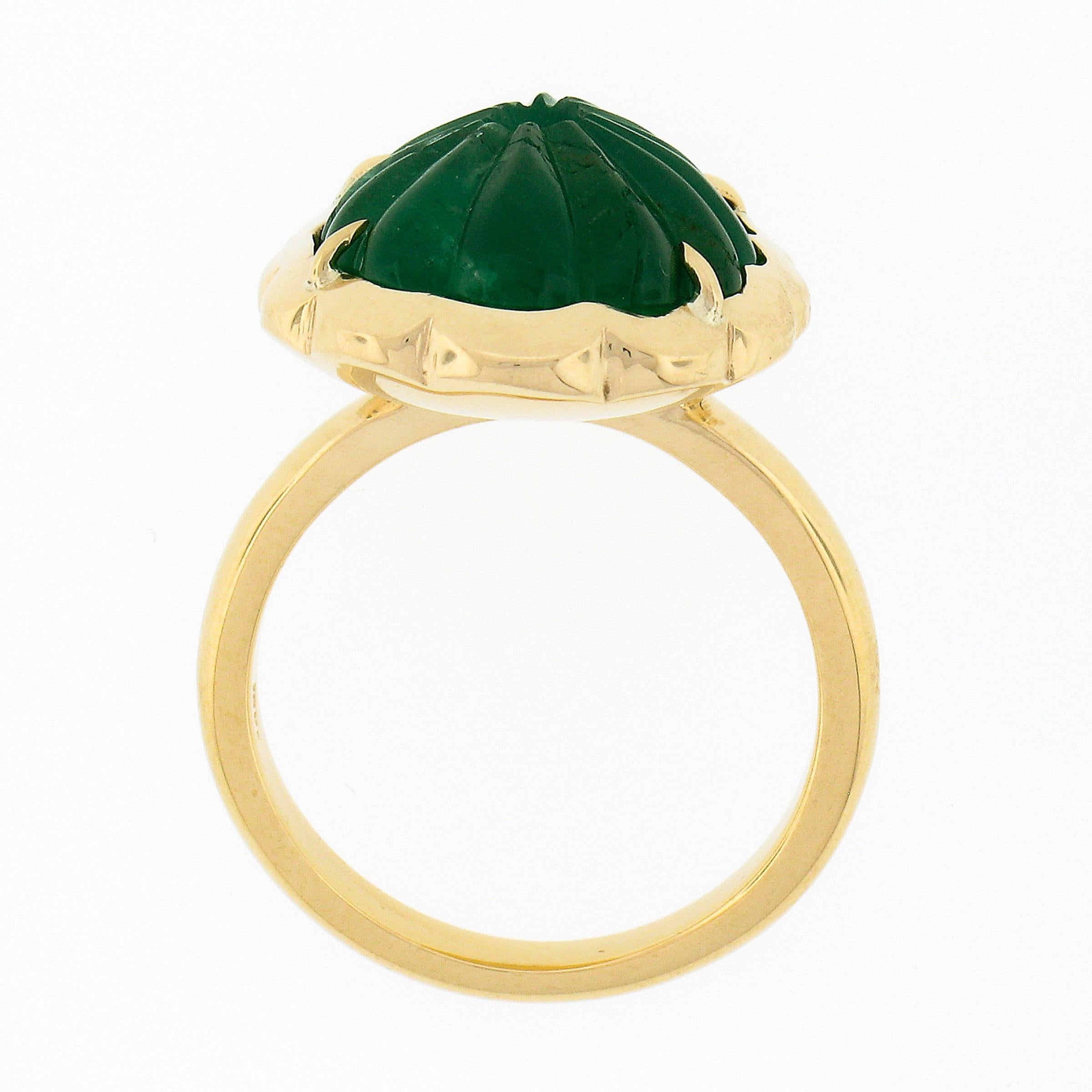 NEW 18K Gold 9.99ctw GIA Carved Scalloped Pear Cabochon Emerald Cocktail Ring For Sale 5