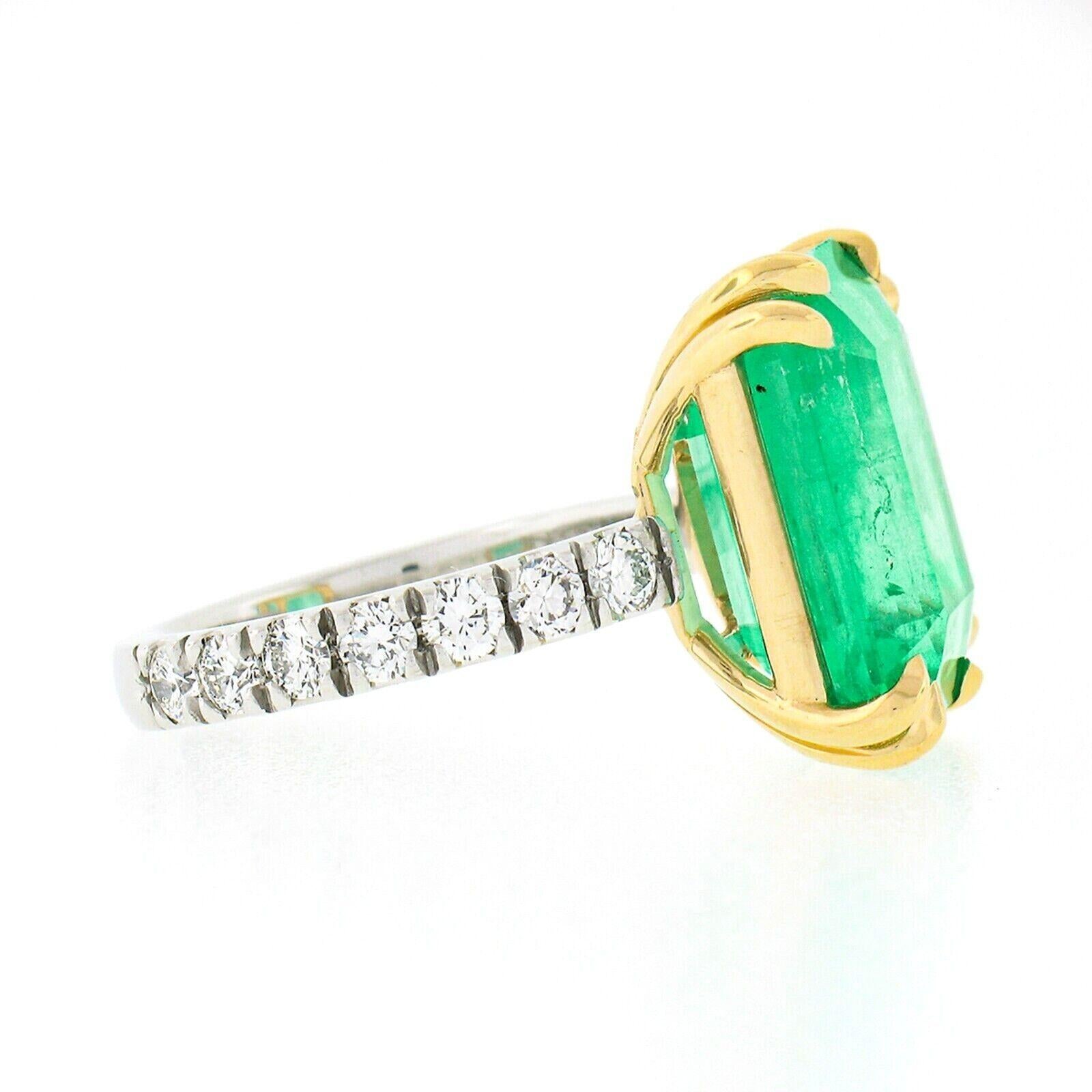 Emerald Cut New 18k Gold AGL 10.54ct Colombian Emerald Cocktail Ring w/ Pave Diamond Shank For Sale
