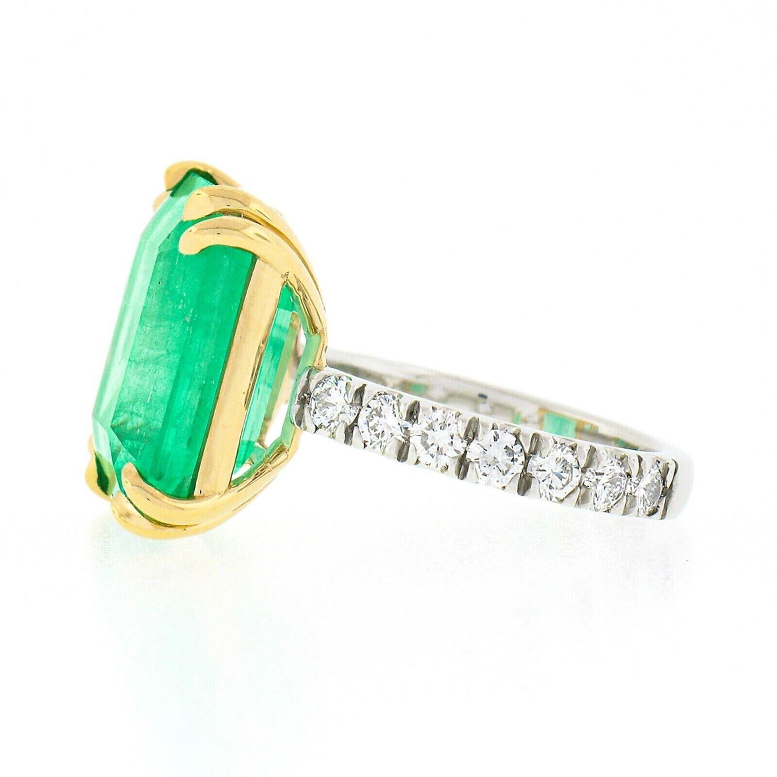 New 18k Gold AGL 10.54ct Colombian Emerald Cocktail Ring w/ Pave Diamond Shank In New Condition For Sale In Montclair, NJ