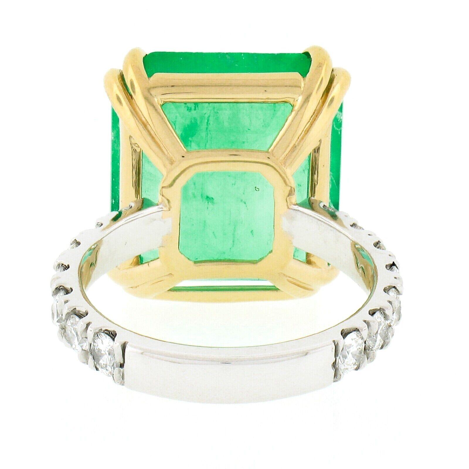 Women's New 18k Gold AGL 10.54ct Colombian Emerald Cocktail Ring w/ Pave Diamond Shank For Sale