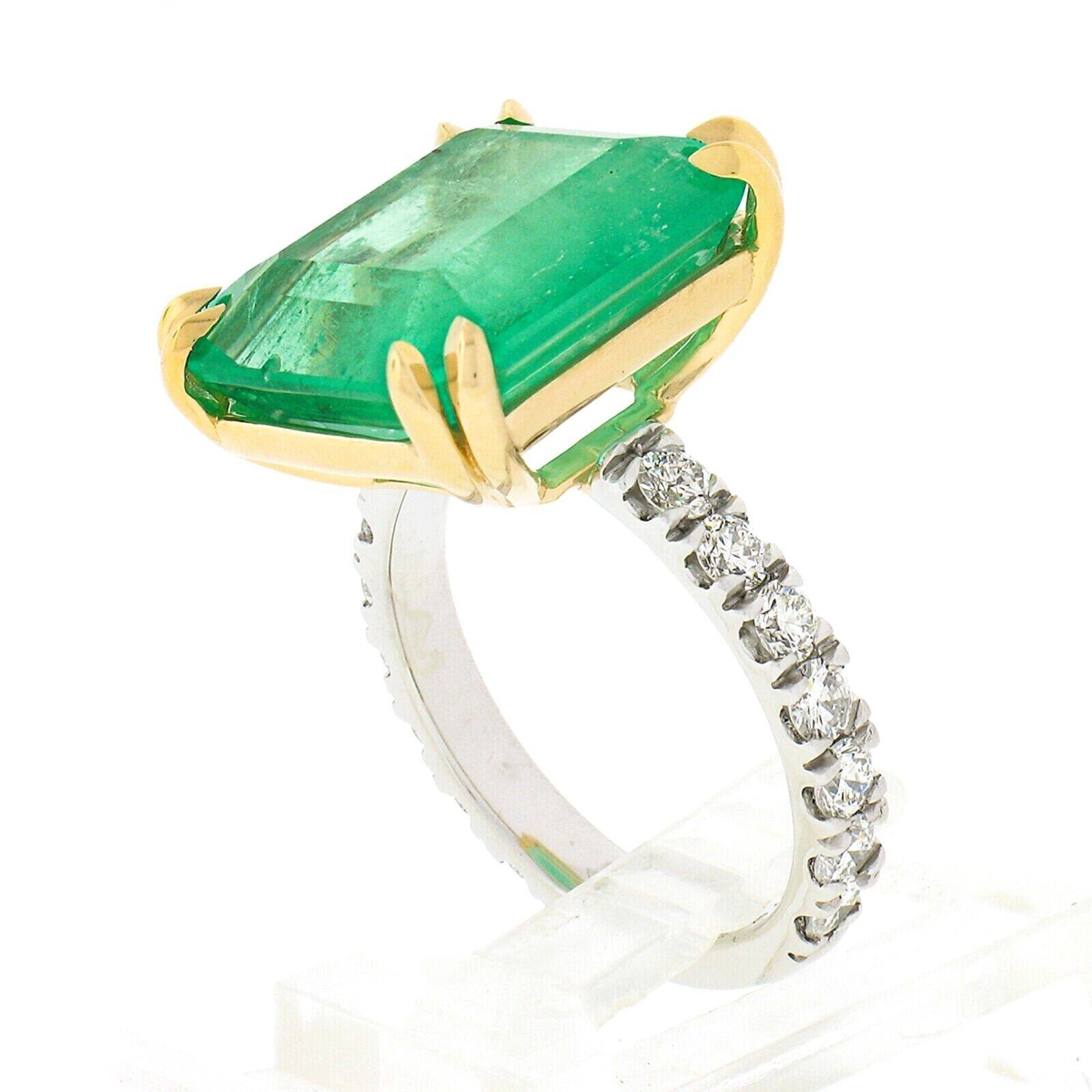 New 18k Gold AGL 10.54ct Colombian Emerald Cocktail Ring w/ Pave Diamond Shank For Sale 2
