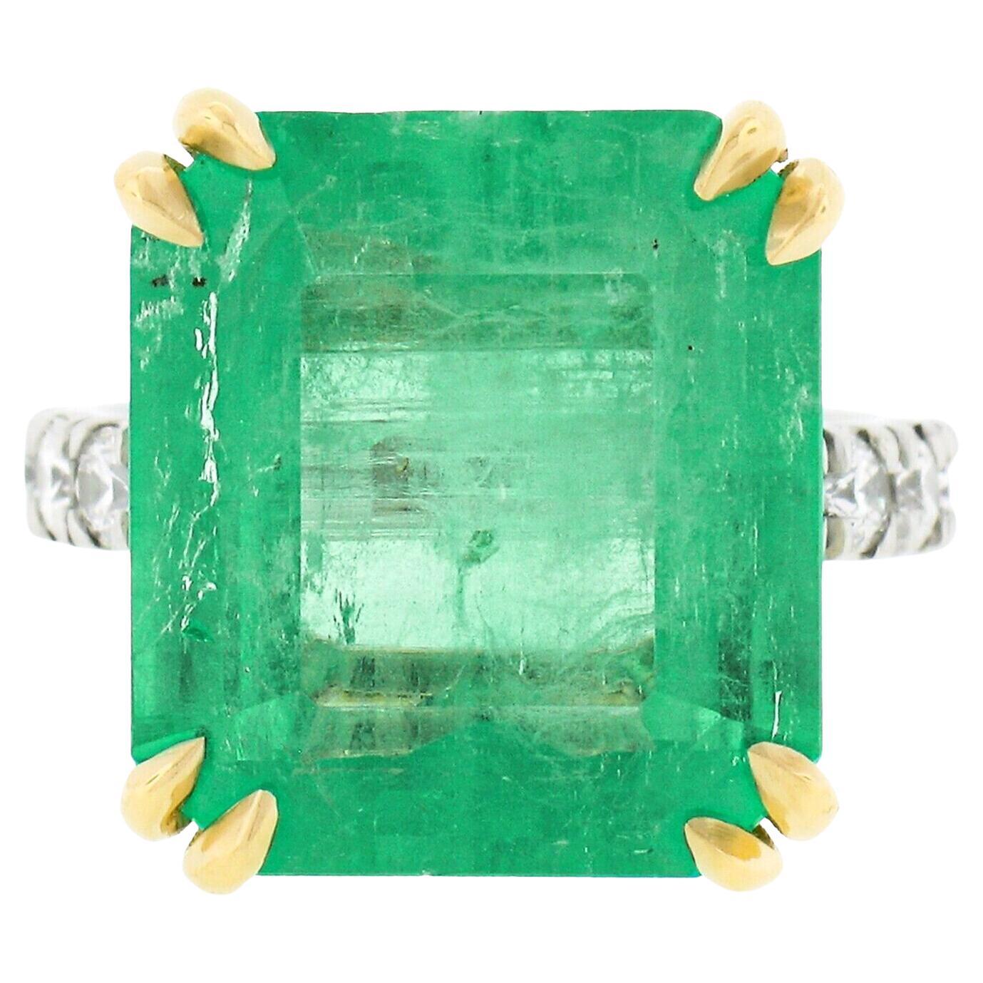 New 18k Gold AGL 10.54ct Colombian Emerald Cocktail Ring w/ Pave Diamond Shank