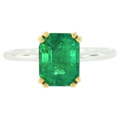 New 18k Gold and Platinum GIA 2.18ct Colombian Emerald Solitaire Engagement Ring