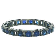 New 18k Gold Black Rhodium 1.3ctw Royal Blue Sapphire Eternity Band Ring Sz 6.5