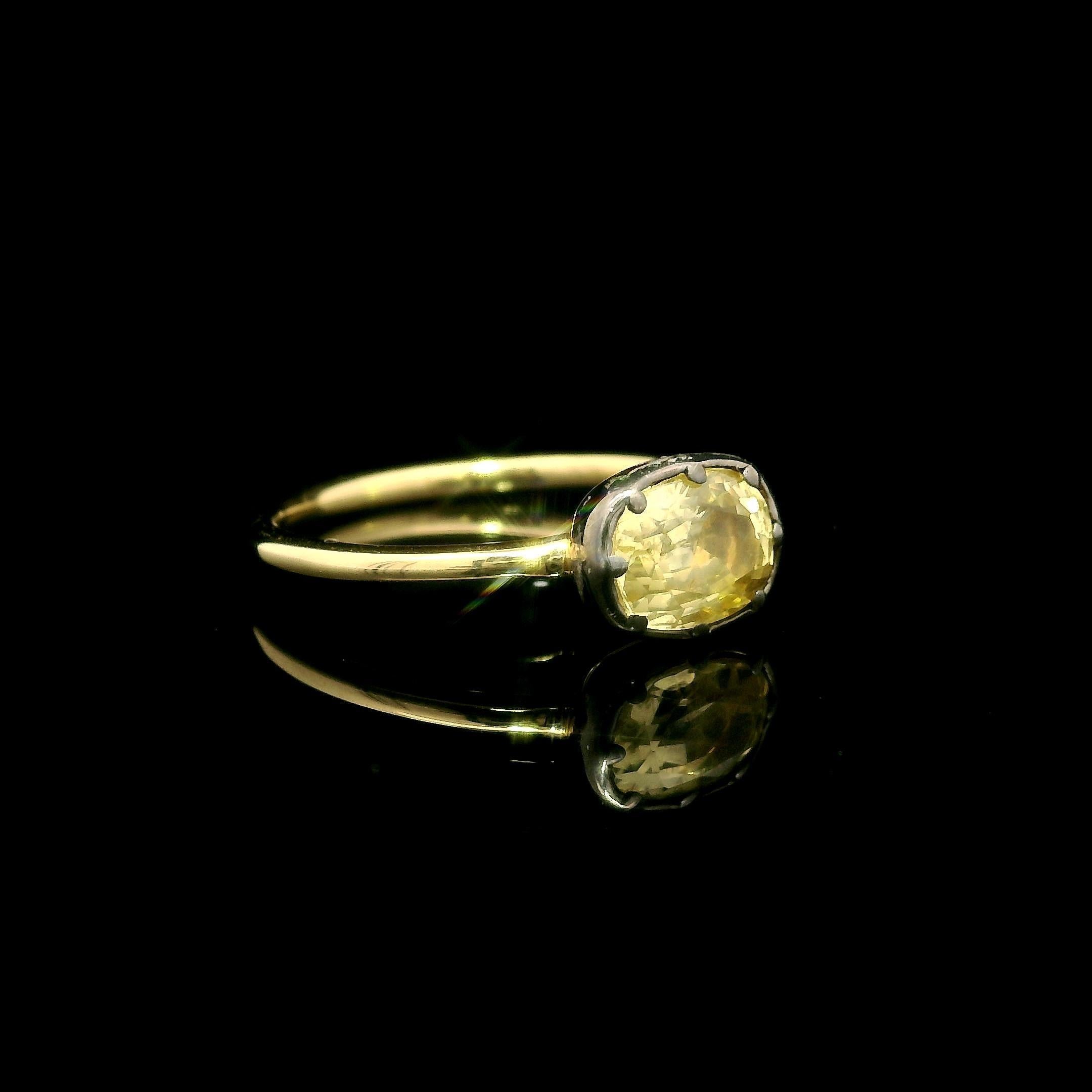 New 18k Gold & geschwärzt Silber Top GIA 1,20ctw Gelber Saphir Collet Set Ring im Angebot 5