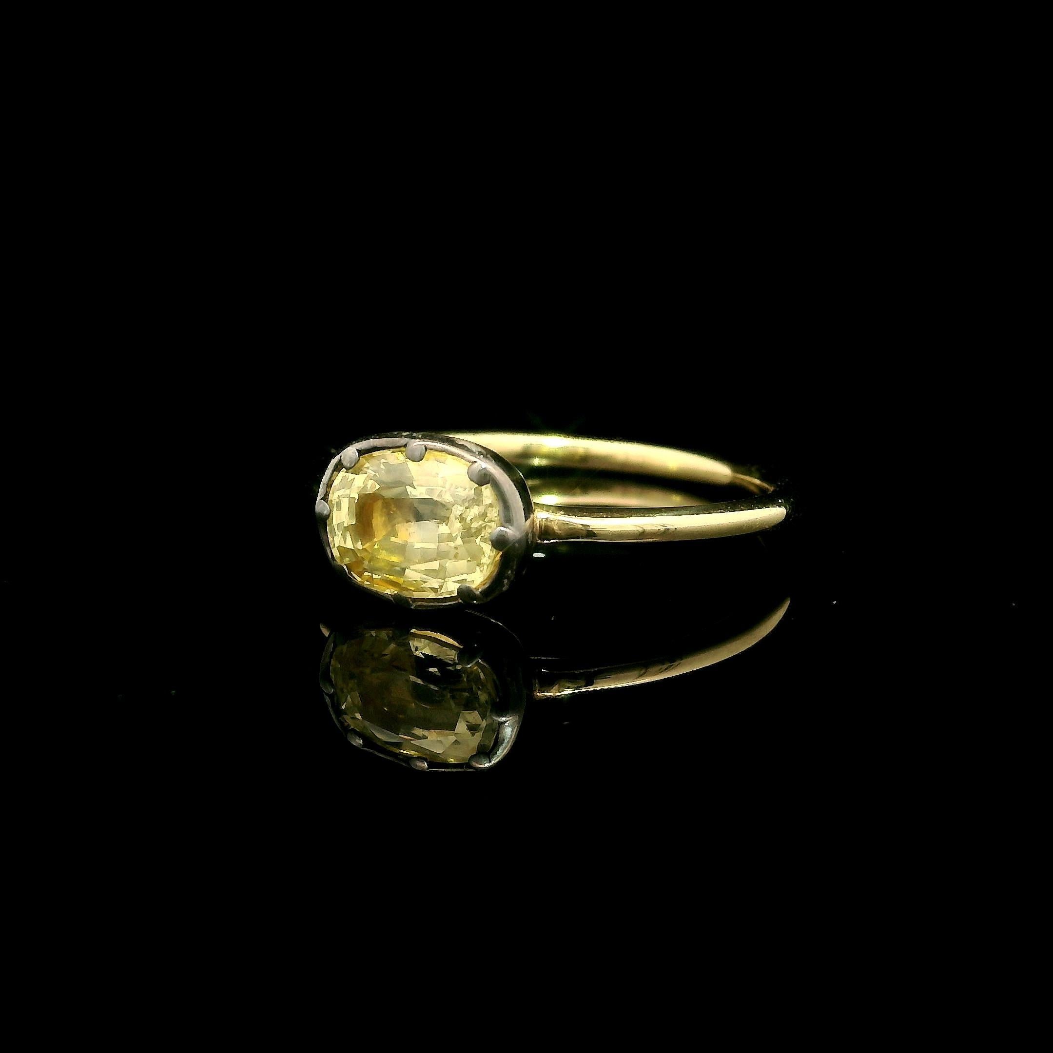 New 18k Gold & geschwärzt Silber Top GIA 1,20ctw Gelber Saphir Collet Set Ring Damen im Angebot