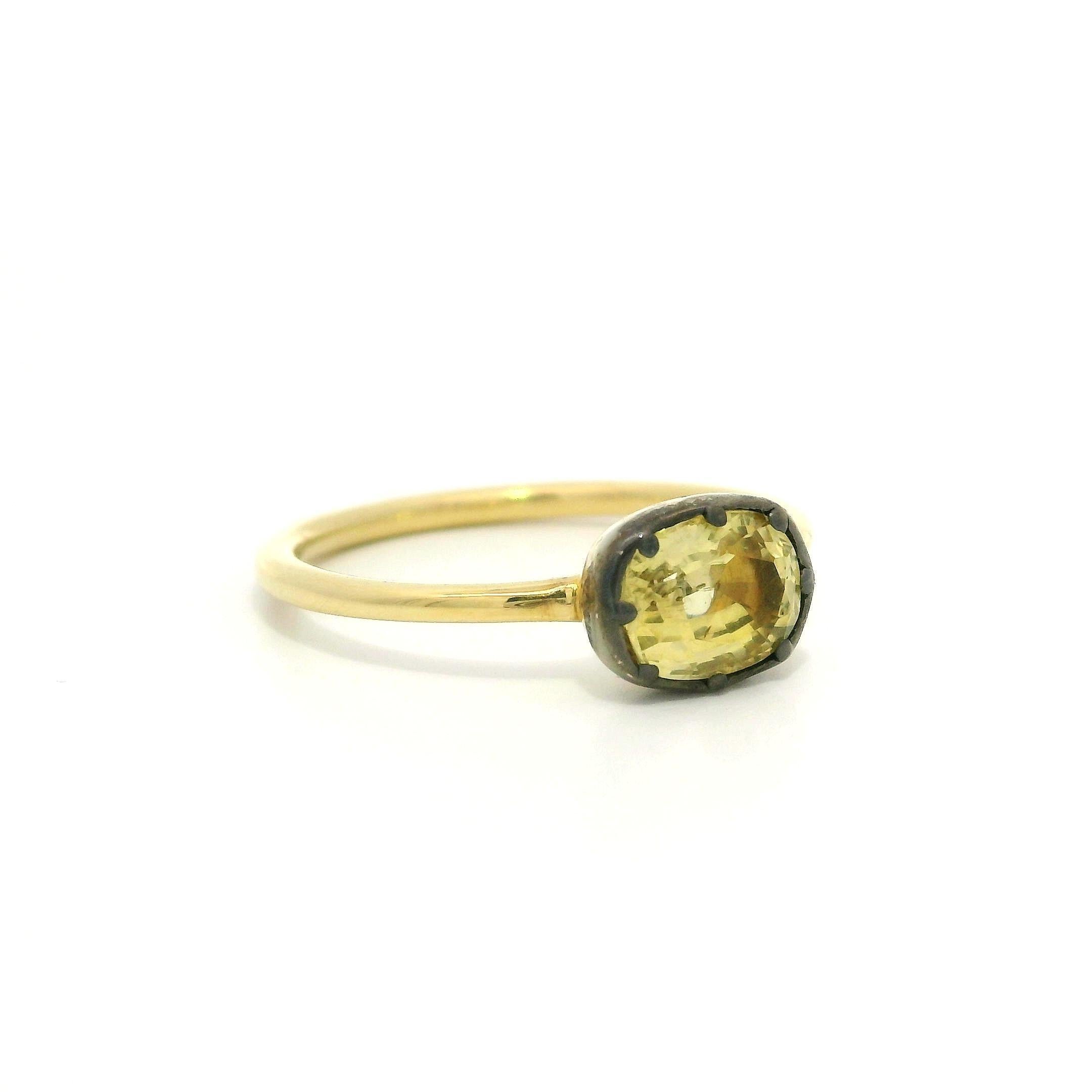 New 18k Gold & geschwärzt Silber Top GIA 1,20ctw Gelber Saphir Collet Set Ring im Angebot 3