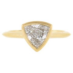 New 18k Gold GIA 1.01ct Trillion Cut Bezel Set Diamond Solitaire Engagement Ring