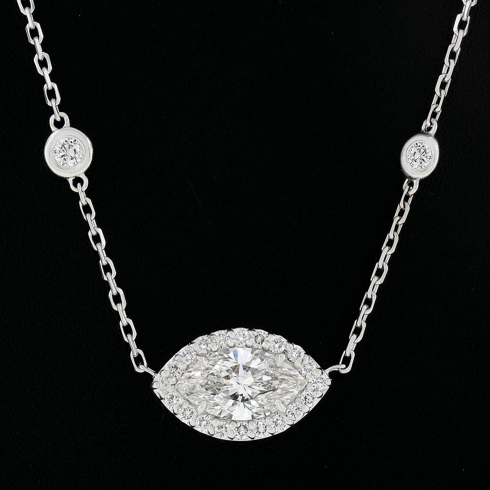 Women's New 18K Gold GIA 1.76ctw Diamond Marquise Pendant & By the Yard Chain Necklace For Sale
