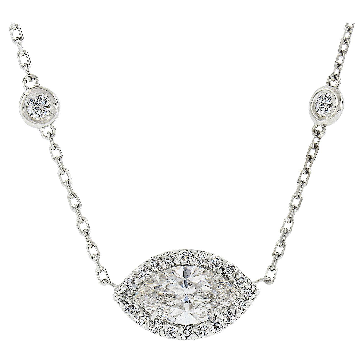 New 18K Gold GIA 1.76ctw Diamond Marquise Pendant & By the Yard Chain Necklace For Sale