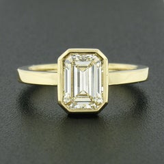 New 18k Gold GIA 1.80ct Emerald Cut Bezel Set Diamond Solitaire Engagement Ring