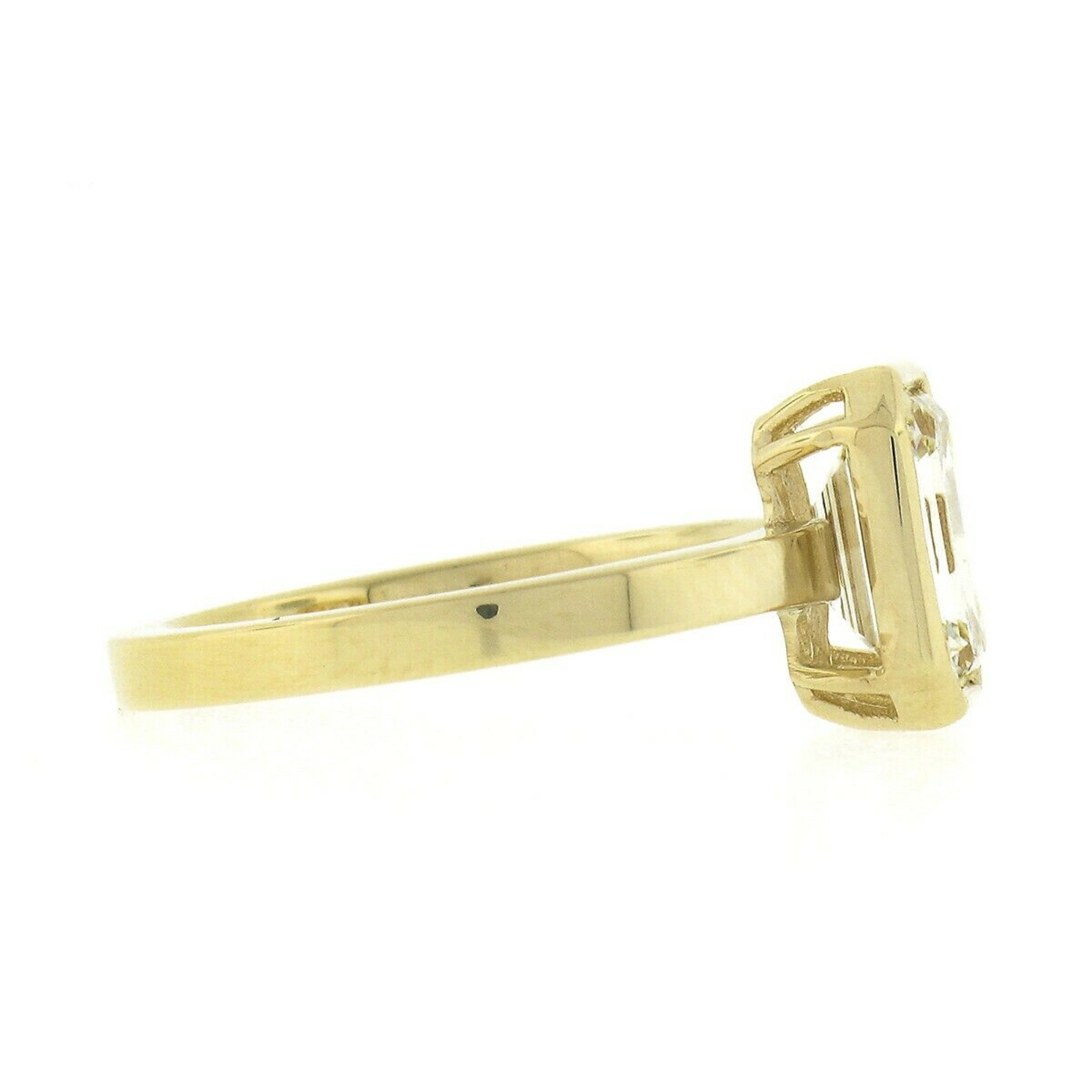 Neuer 18 Karat Gold GIA 1,80 Karat Smaragdschliff Diamant Solitär Verlobungsring mit Lünette Damen