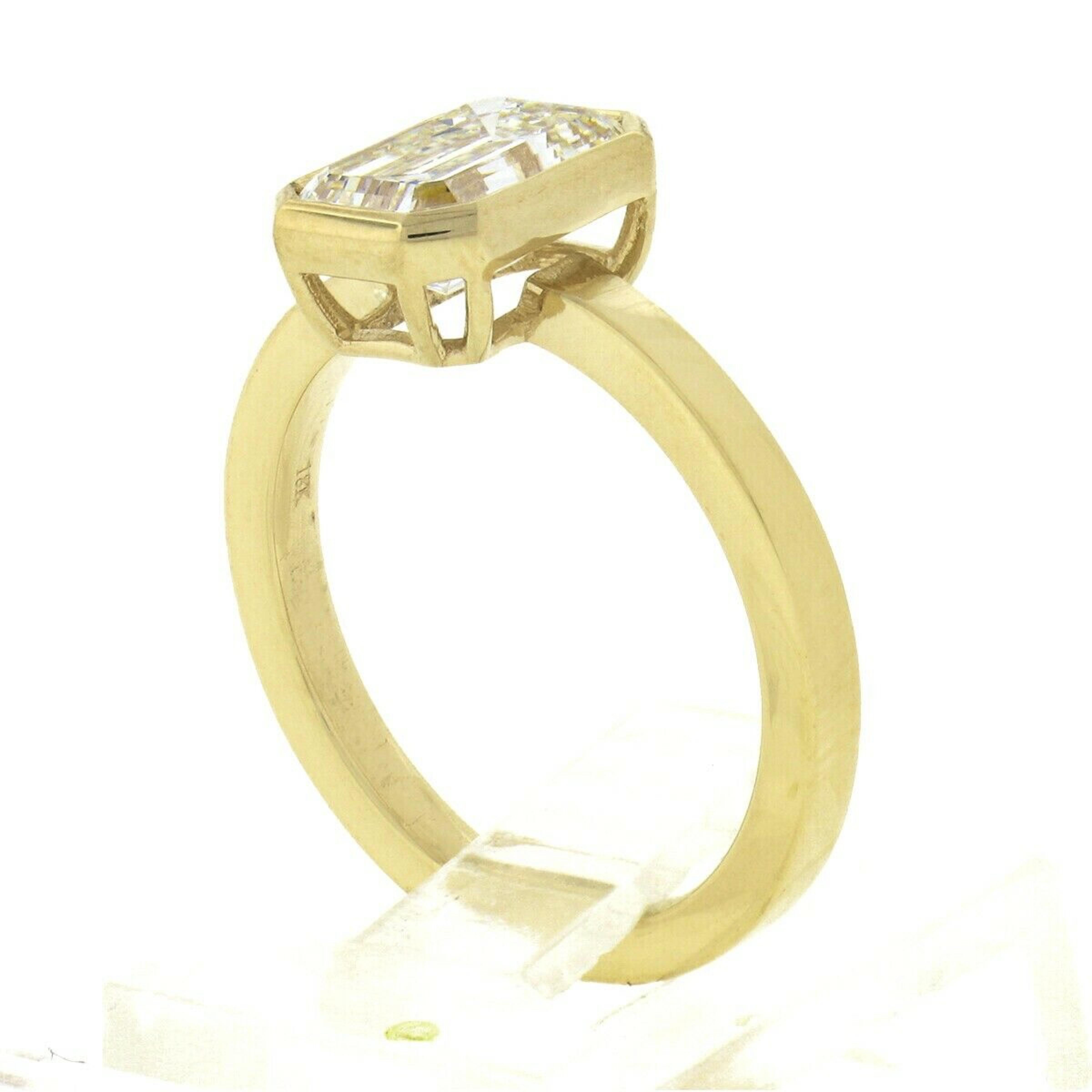 Neuer 18 Karat Gold GIA 1,80 Karat Smaragdschliff Diamant Solitär Verlobungsring mit Lünette 4