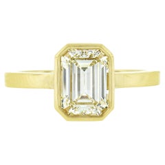 New 18k Gold GIA 1.80ct Emerald Cut Bezel Set Diamond Solitaire Engagement Ring