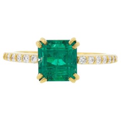 New 18K Gold GIA 1.81ct Fine Colombian Emerald Solitaire Ring w/ Diamond Sides