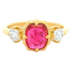 New 18k Gold Gia 1.86ctw No Heat Sugarloaf Cabochon Cut Ruby & Diamond Ring