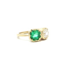 Nuevo Anillo Toi Et Moi de oro de 18 quilates con GIA de 2,33 ct y esmeralda colombiana engastada con diamantes