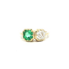 New 18k Gold GIA 2.33ct Collet Set Colombian Emerald 
Diamond Toi Et Moi Ring