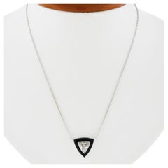 NEW 18K Gold GIA Trillion Diamond Black Onyx Triangle Solitaire Pendant Necklace