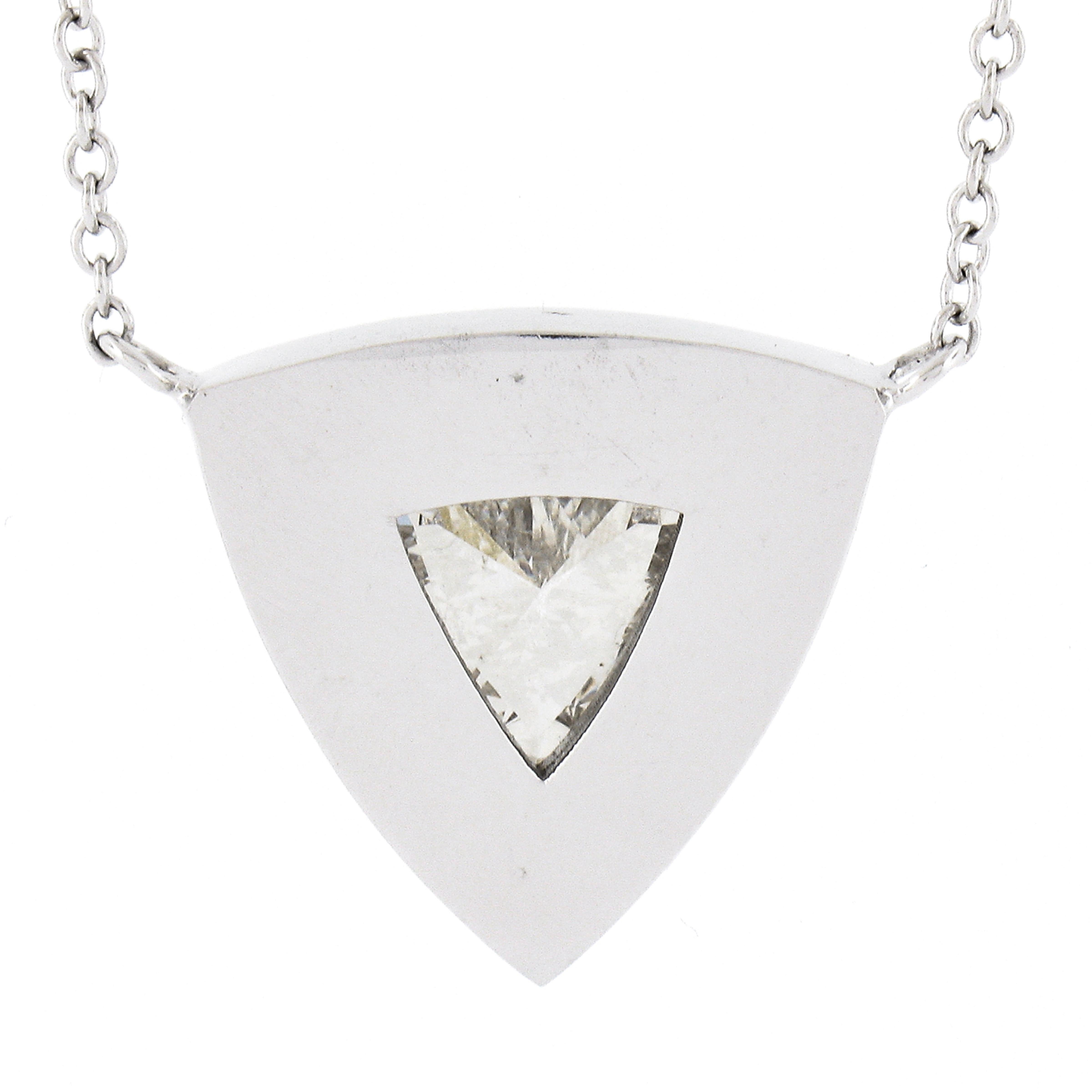 NEW 18K Gold GIA Trillion Diamond Black Onyx Triangle Solitaire Pendant Necklace For Sale 2