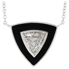 NEW 18K Gold GIA Trillion Diamond Black Onyx Triangle Solitaire Pendant Necklace