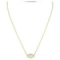 New 18K Gold Marquise Diamond W/ Halo Eye Pendant & Adjustable Chain Necklace