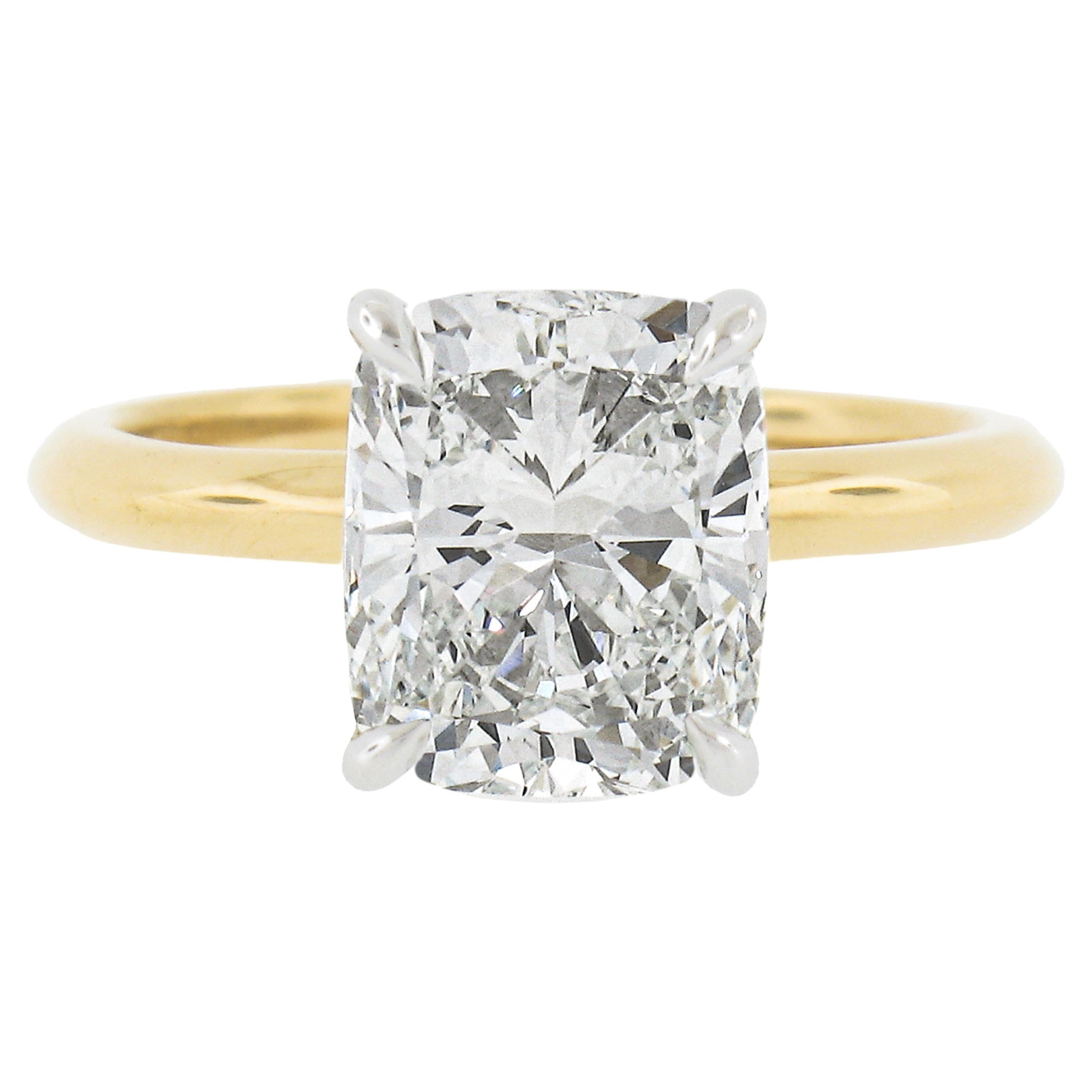 New 18K Gold Platinum 2.30ct GIA Cushion Diamond Solitaire Engagement Ring For Sale