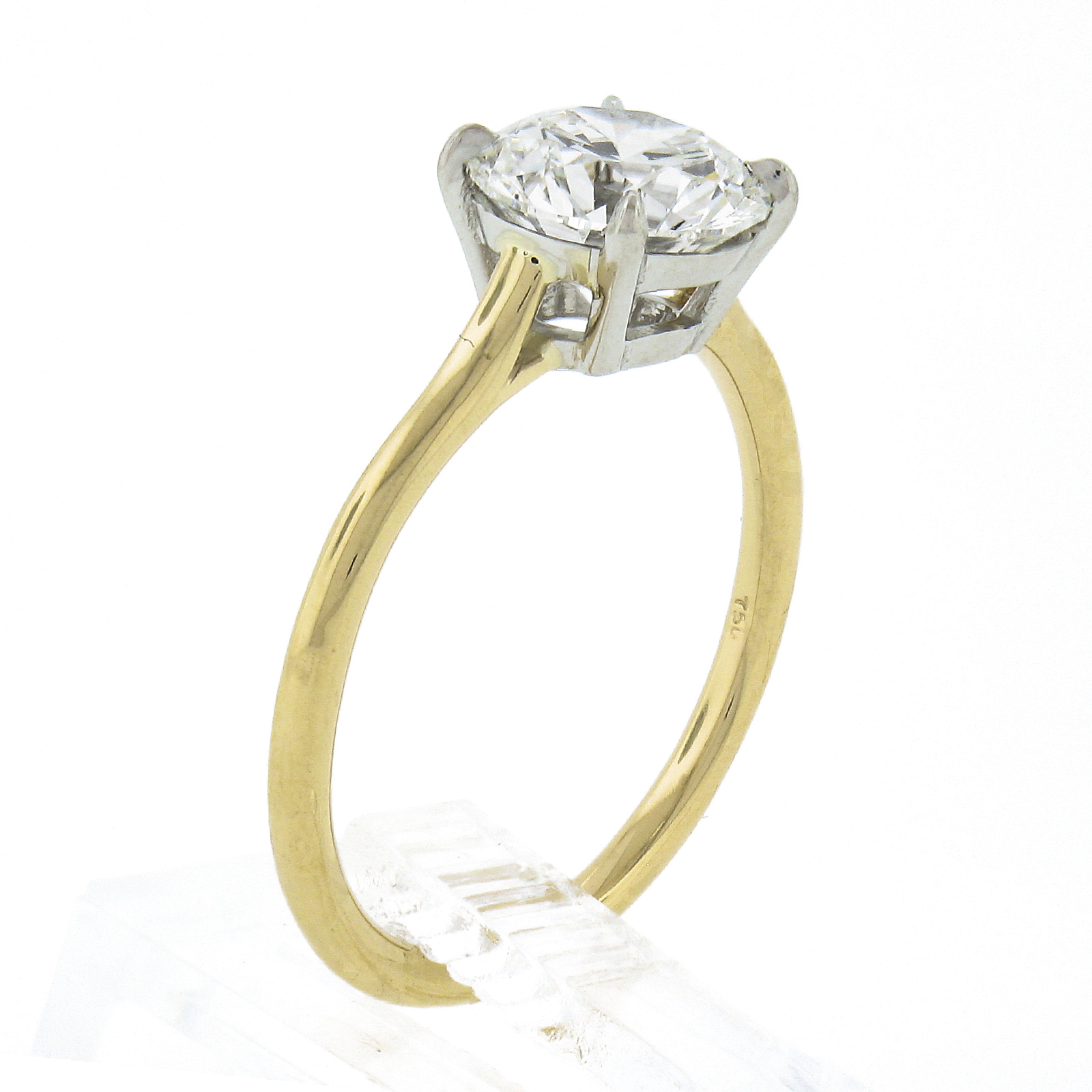 New 18k Gold & Platinum Gia 1.51ct Ideal Round Diamond Solitaire Engagement Ring For Sale 4