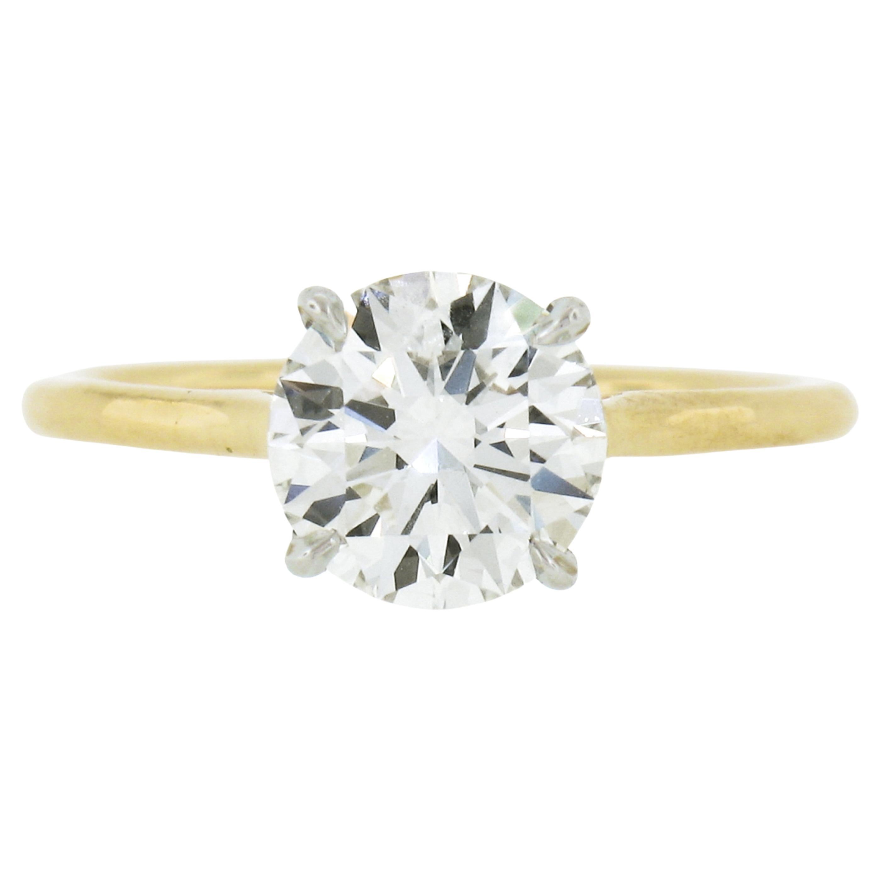 New 18k Gold & Platinum Gia 1.51ct Ideal Round Diamond Solitaire Engagement Ring For Sale