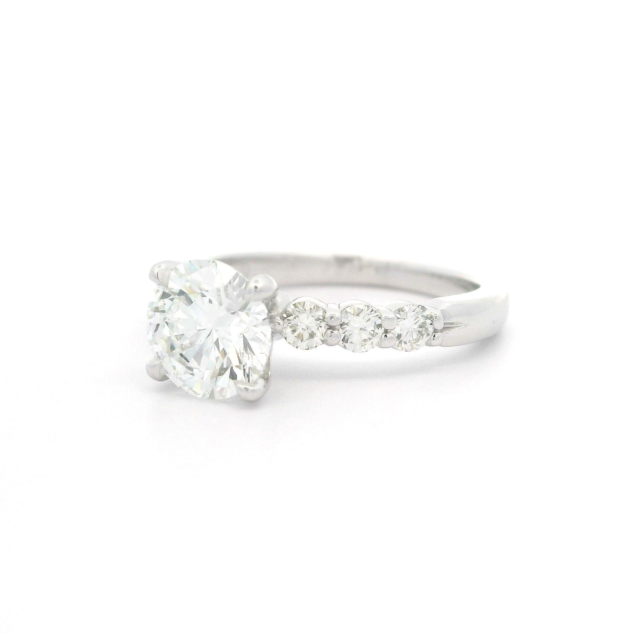 --Stone(s):--
(1) Natural Genuine Diamond - Round Brilliant Cut - Claw Prong Set - Triple Excellent - Ideal - Premium Size - F Color - VS1 Clarity - 1.43ct (exact - certified)
** See Certification Details Below for Complete Info **
(6) Natural