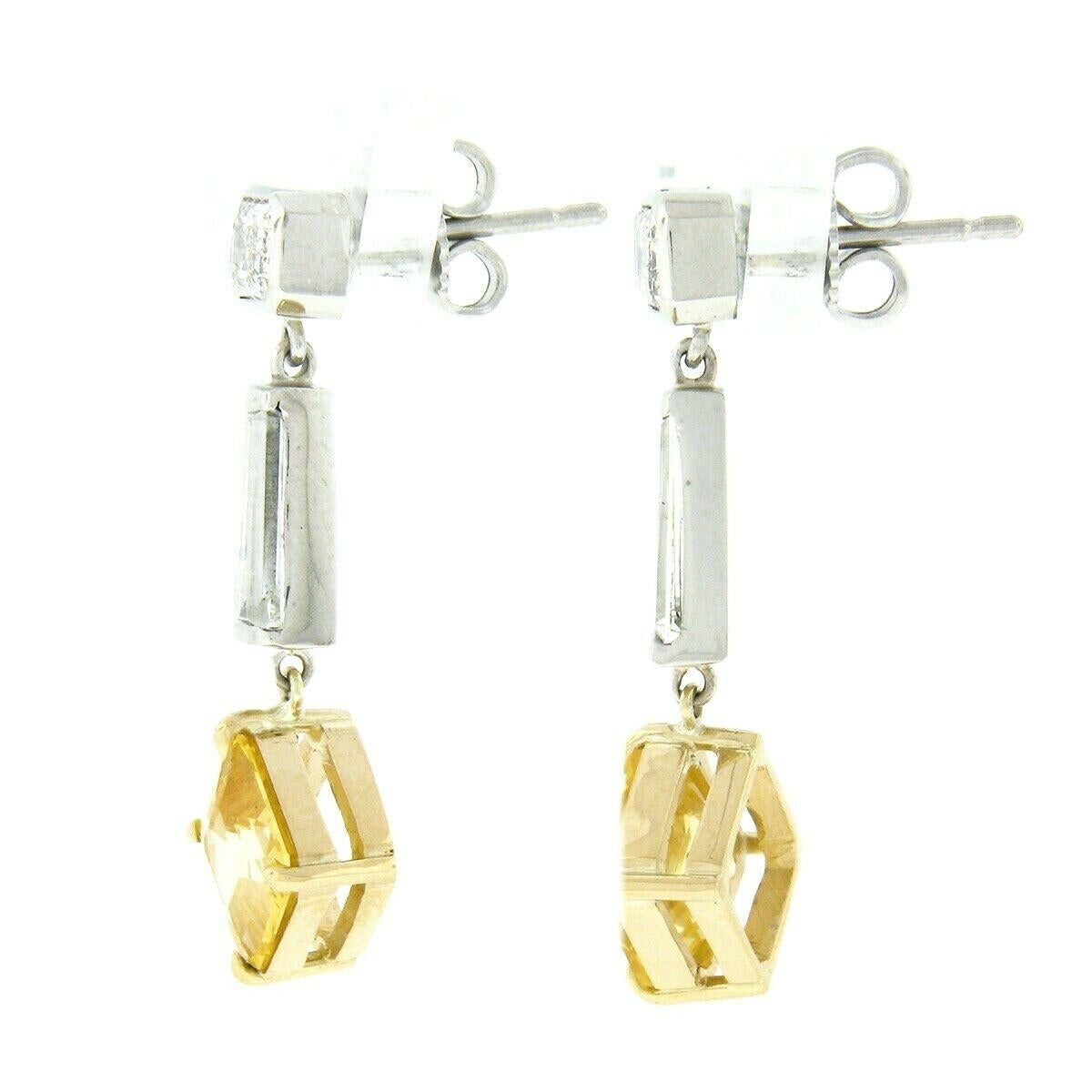 New 18k Gold Platinum GIA Ceylon Yellow Sapphire w/ Diamond Drop Dangle Earrings In New Condition For Sale In Montclair, NJ