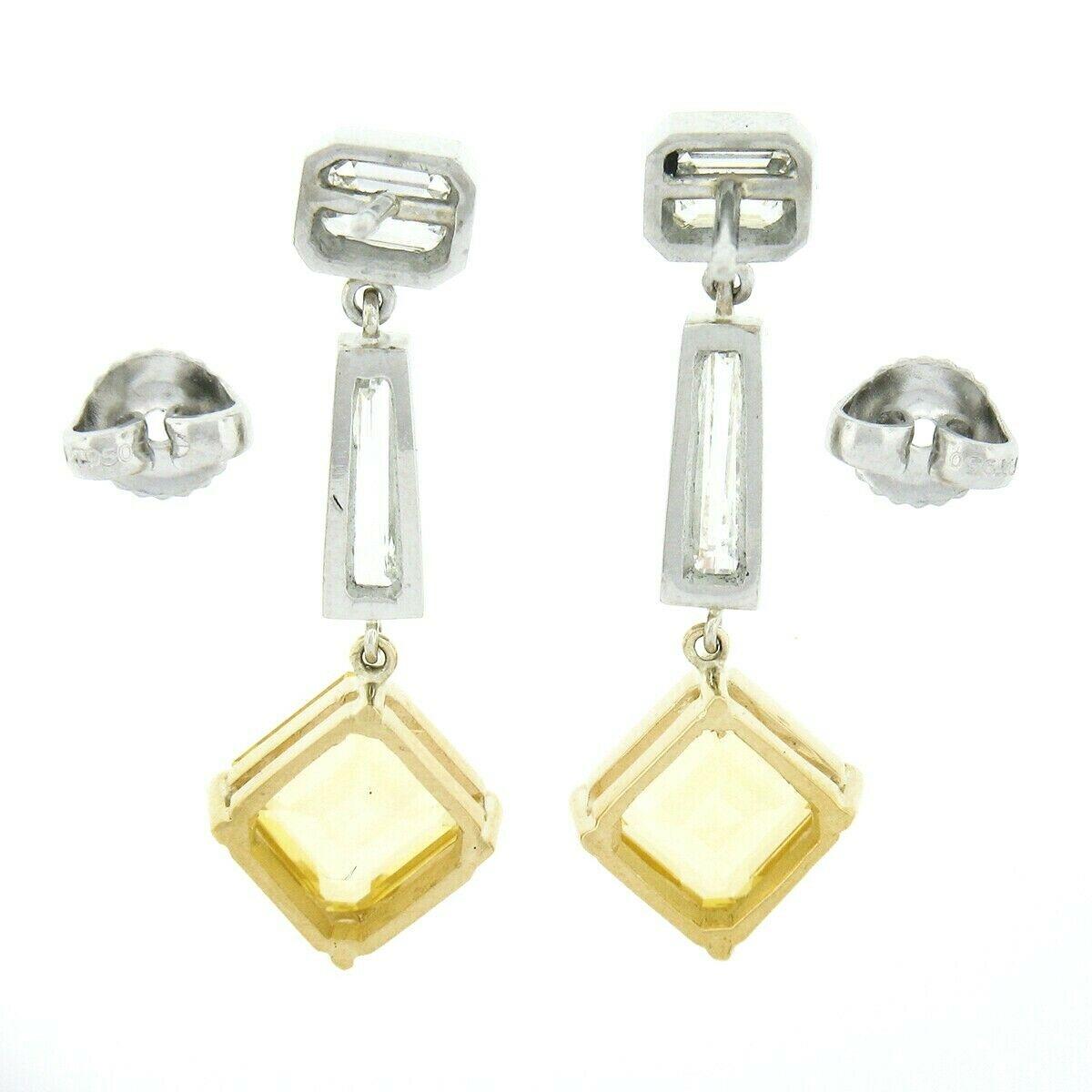 Women's New 18k Gold Platinum GIA Ceylon Yellow Sapphire w/ Diamond Drop Dangle Earrings For Sale