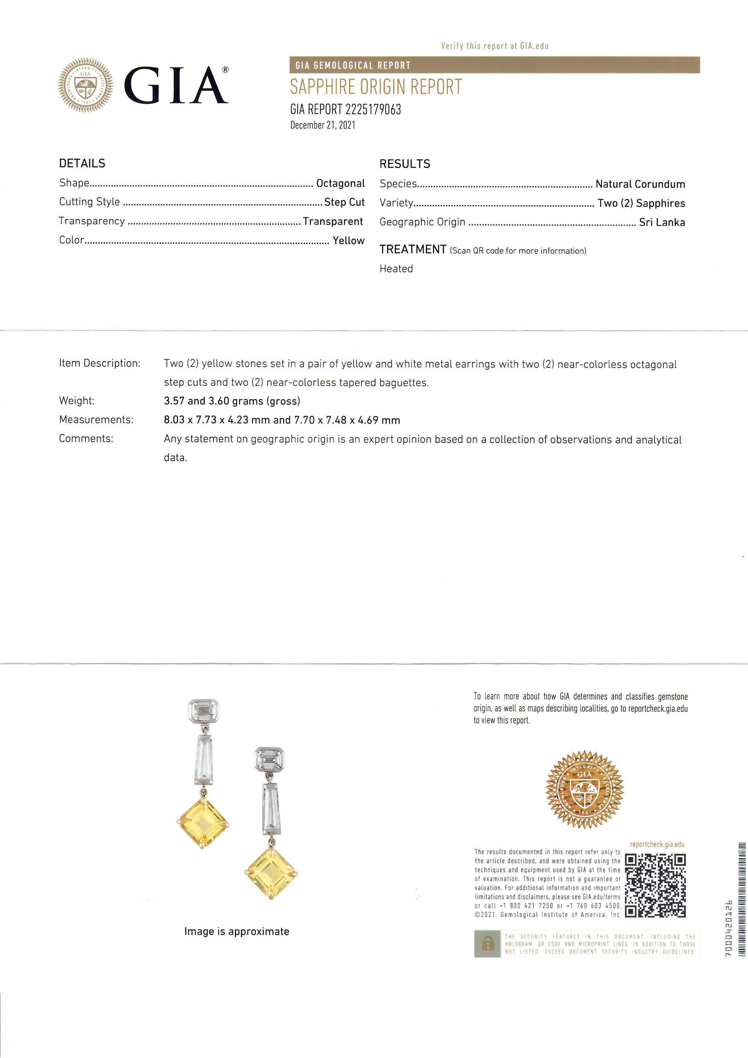 New 18k Gold Platinum GIA Ceylon Yellow Sapphire w/ Diamond Drop Dangle Earrings For Sale 3