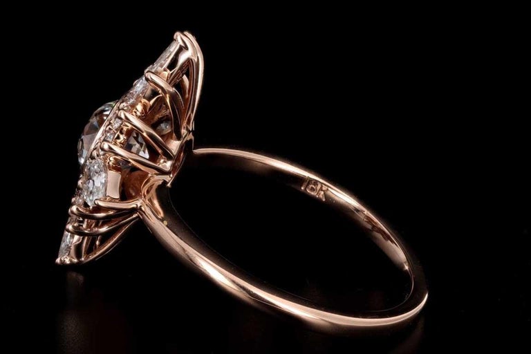 New 18K Rose Gold .96 Carat Old European Cut Diamond Fan Engagement