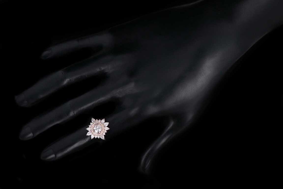 Women's New 18K Rose Gold .96 Carat Old European Cut Diamond Fan Engagement Ring