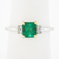 NEW 18k TT Gold 1.05ctw Emerald Cut Columbian Emerald w/ Diamond Accents Ring