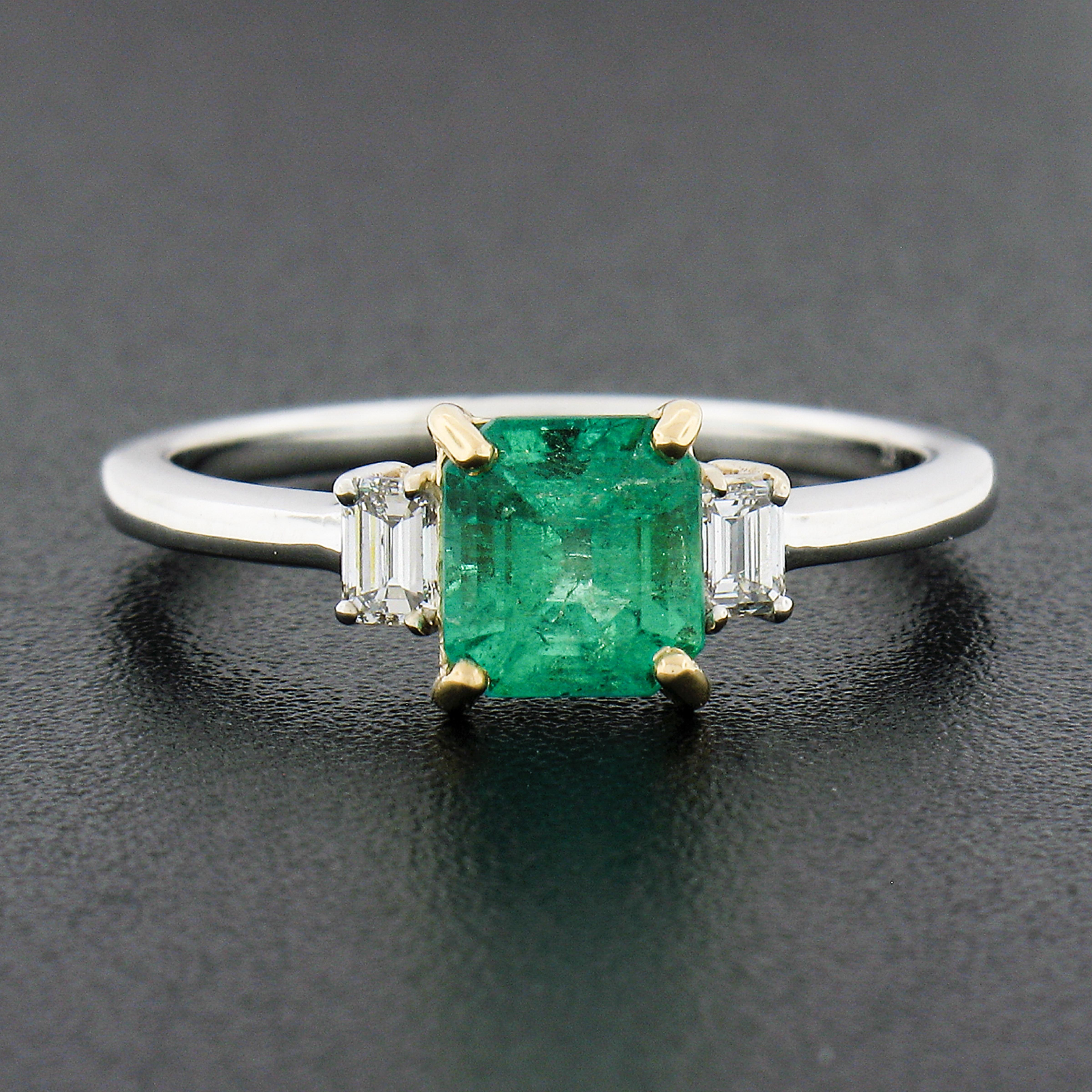 Women's NEW 18k TT Gold 1.05ctw Emerald Cut Columbian Emerald w/ Diamond Accents Ring For Sale